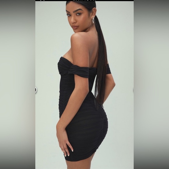 NWOT Mistress Rocks Black Ruched Mesh Bardot Dress. Size L - Picture 4 of 6